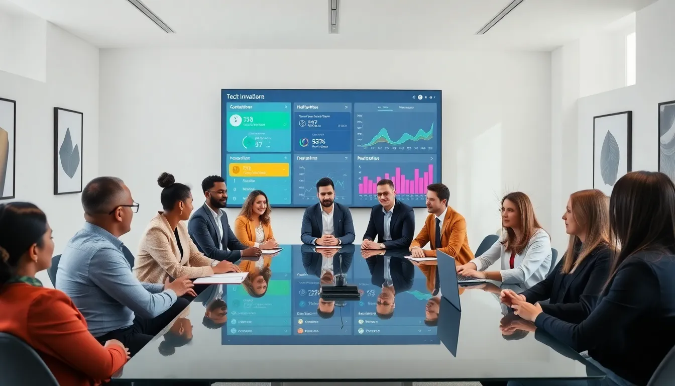diverse team discussing digital notifications in a modern office.