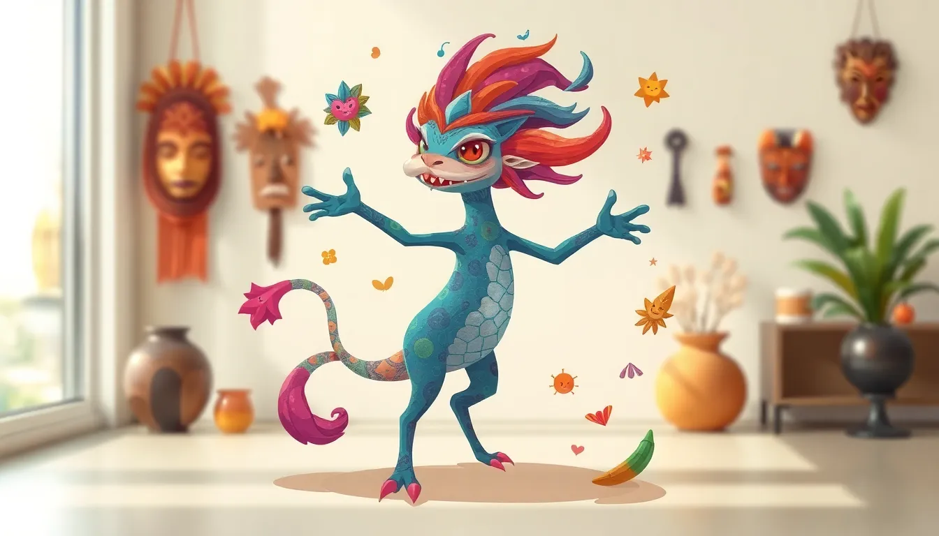 colorful depiction of Glorrkimm as a whimsical creature in a vibrant setting.
