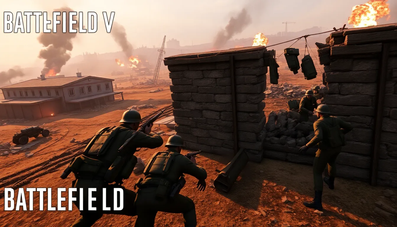 soldiers in combat building defenses in Battlefield V.