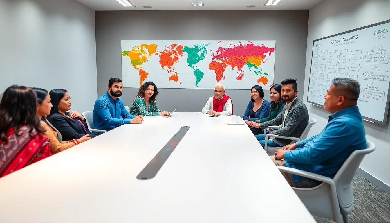diverse team discussing cultural boundaries in a modern office.
