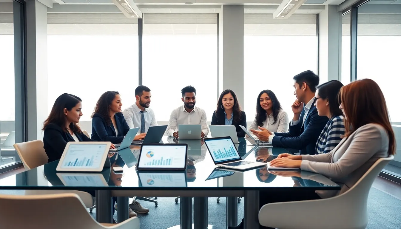 diverse team collaborating in a modern office setting.