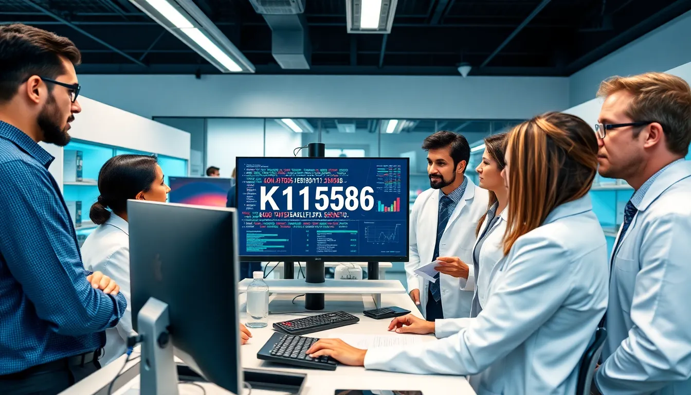 scientists analyzing data sequences in a modern lab.