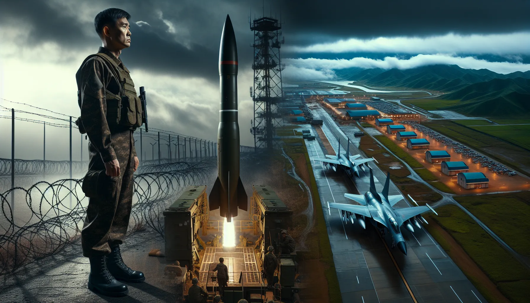 North Korean and South Korean soldiers contrasting military capabilities in a tense scene.