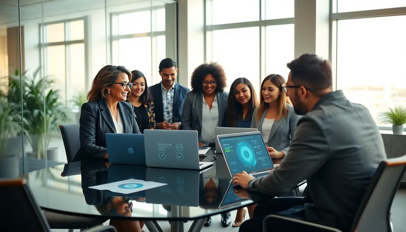 diverse team discussing occupational wellness in a modern office.