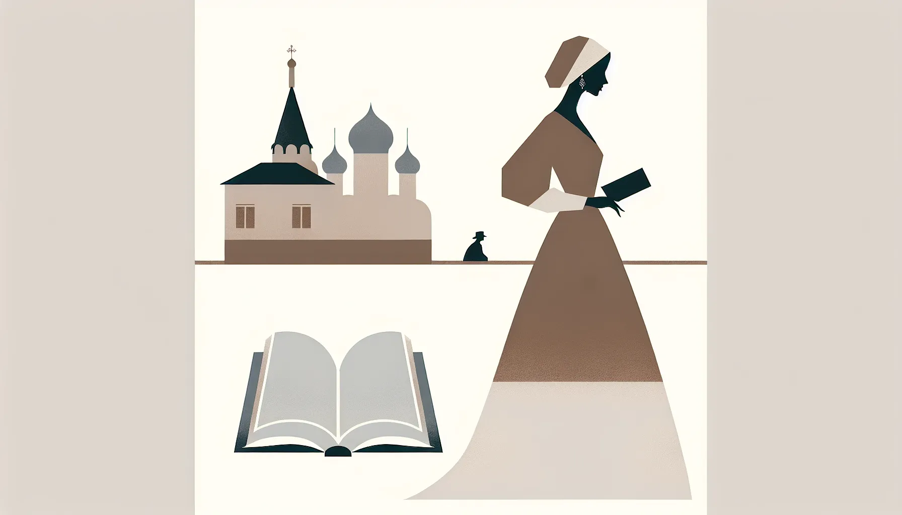 Woman silhouette with open book representing Russian classic literature