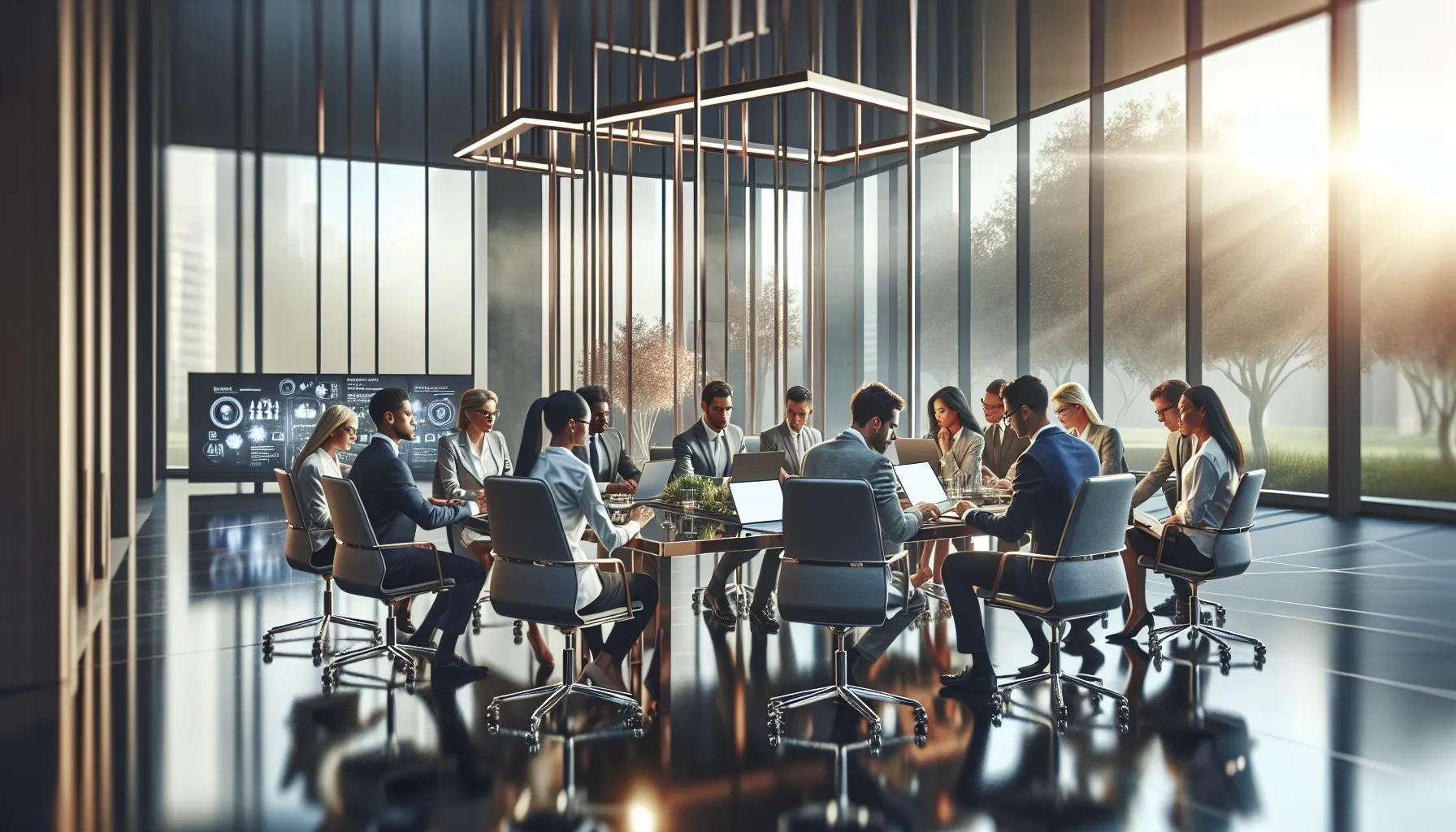 diverse professionals collaborating in a modern office environment.