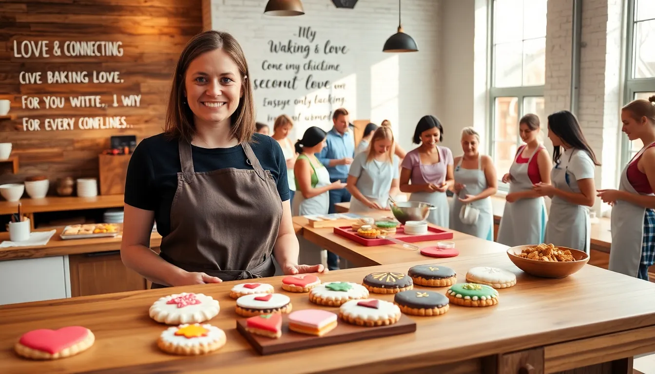 Kelly Griffin in a bakery hosting a workshop on baking cookies.