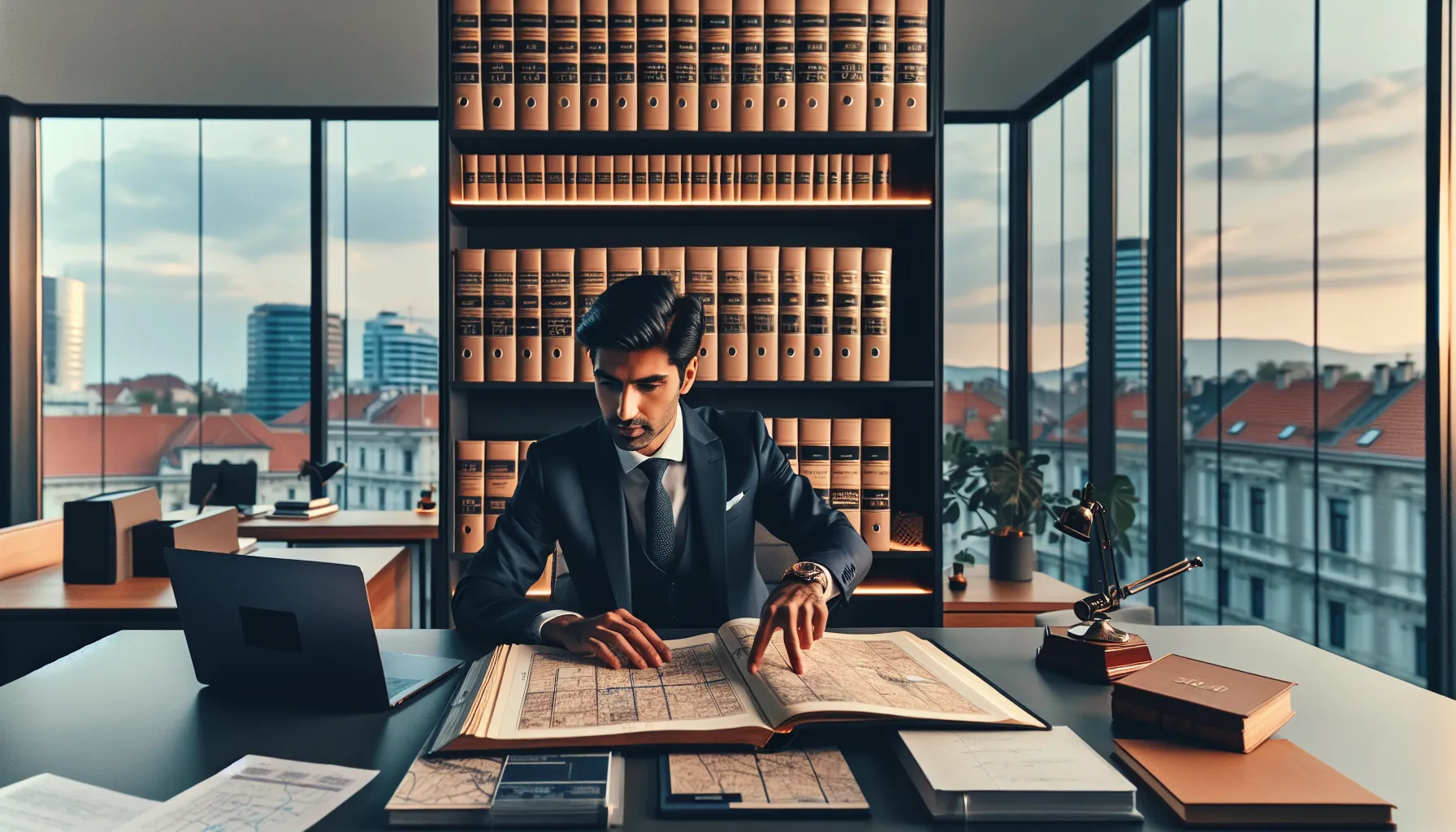 Croatian legal consultant explaining property ownership documents in modern office