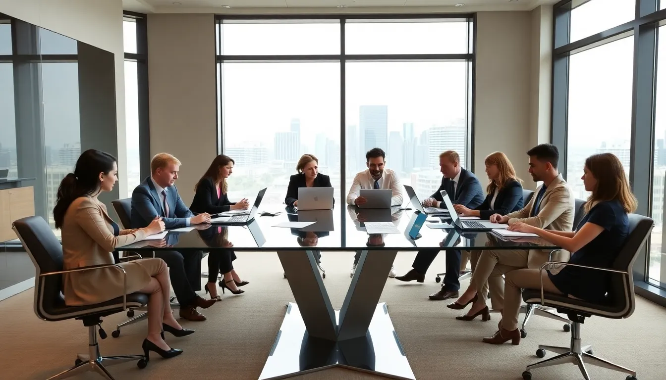 diverse professionals collaborating in a modern conference room.