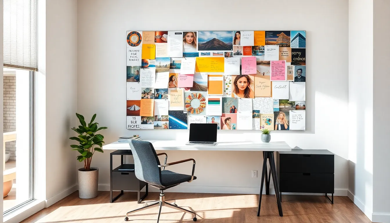 modern workspace with a vibrant inspiration board.