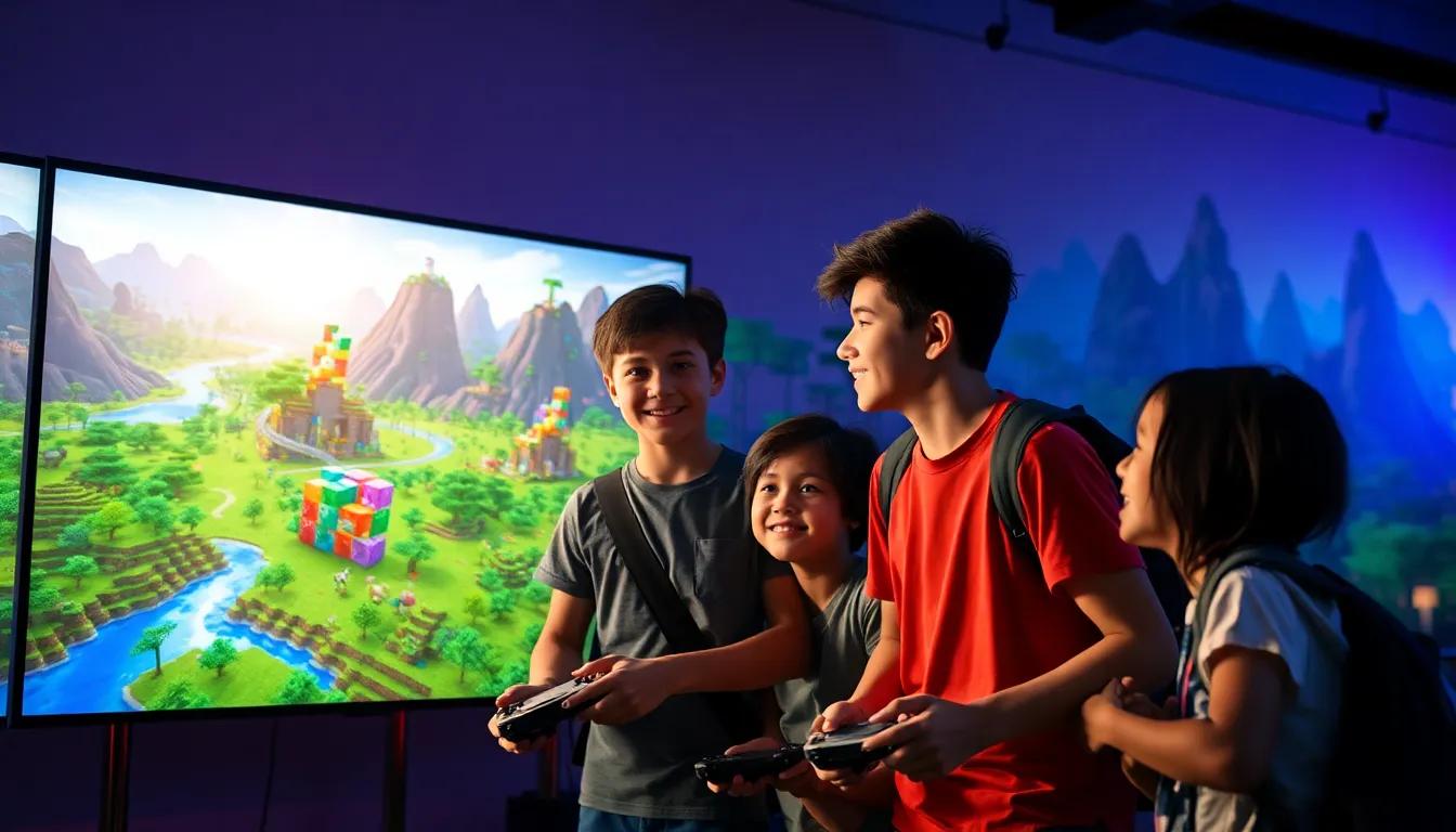 a diverse group of young players enjoying the new Minecraft update.