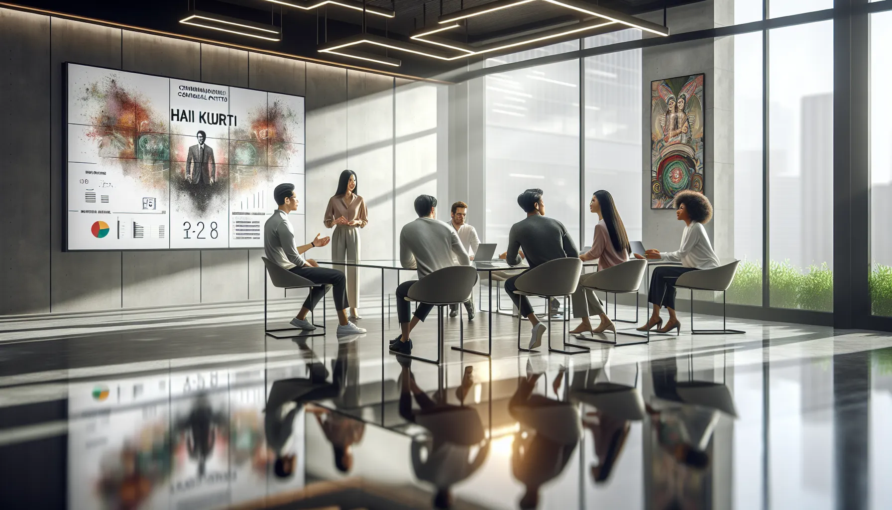 diverse team collaboratively exploring cultural themes in a modern office.