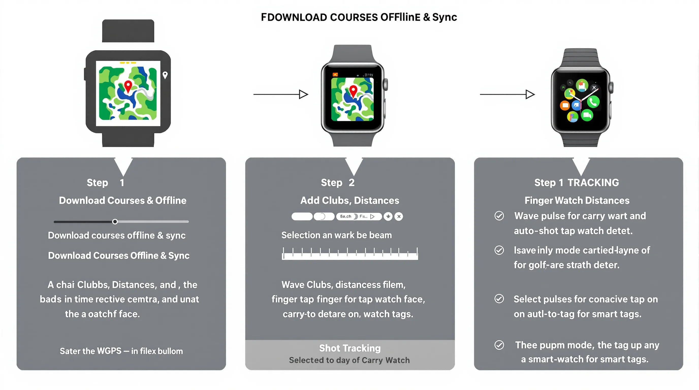 Infographic showing three steps to configure Apple Watch golf app.