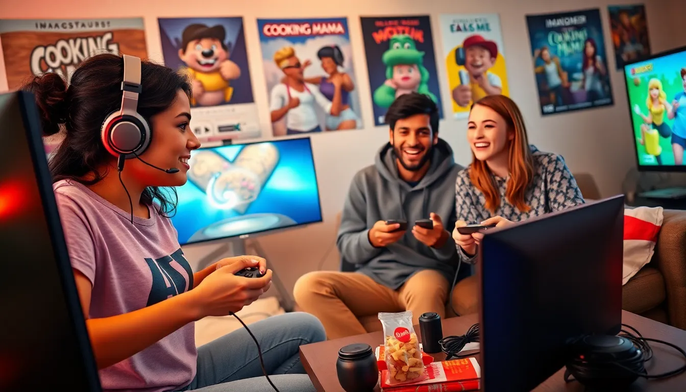 a group of friends enjoying Imagineer Games on PlayStation in a cozy gaming studio.