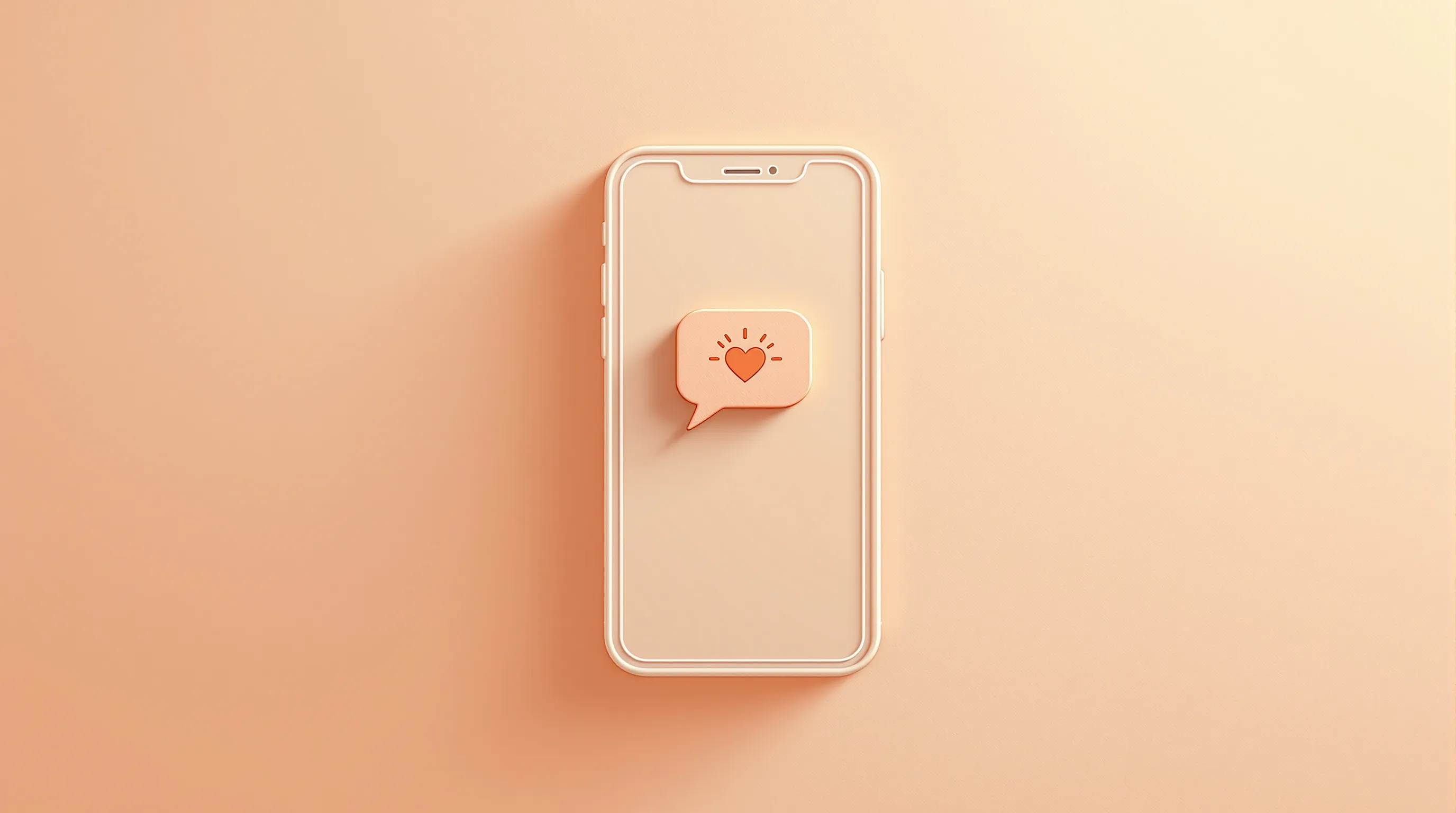 Minimalist smartphone with morning message bubble and heart icon on warm gradient background.