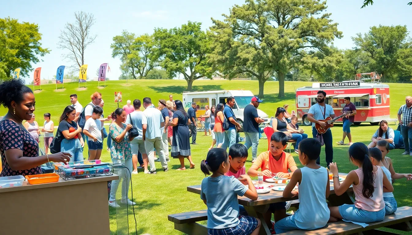 A community park filled with people enjoying a budget-friendly event.