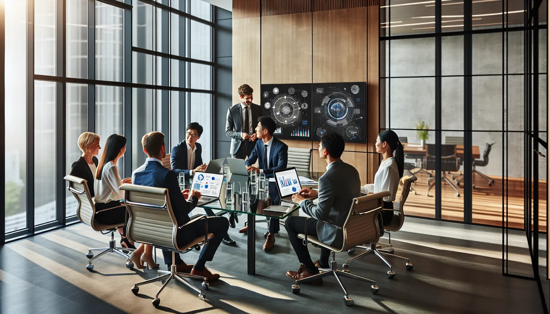 diverse professionals discussing challenges of н2ьфеу in a modern office.