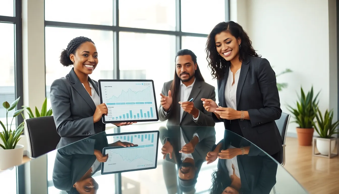 professionals discussing mortgage rates in a modern office.