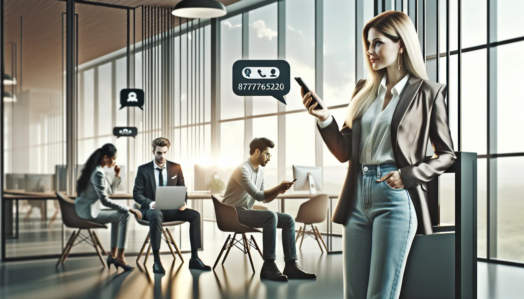 people communicating in a modern office setting.