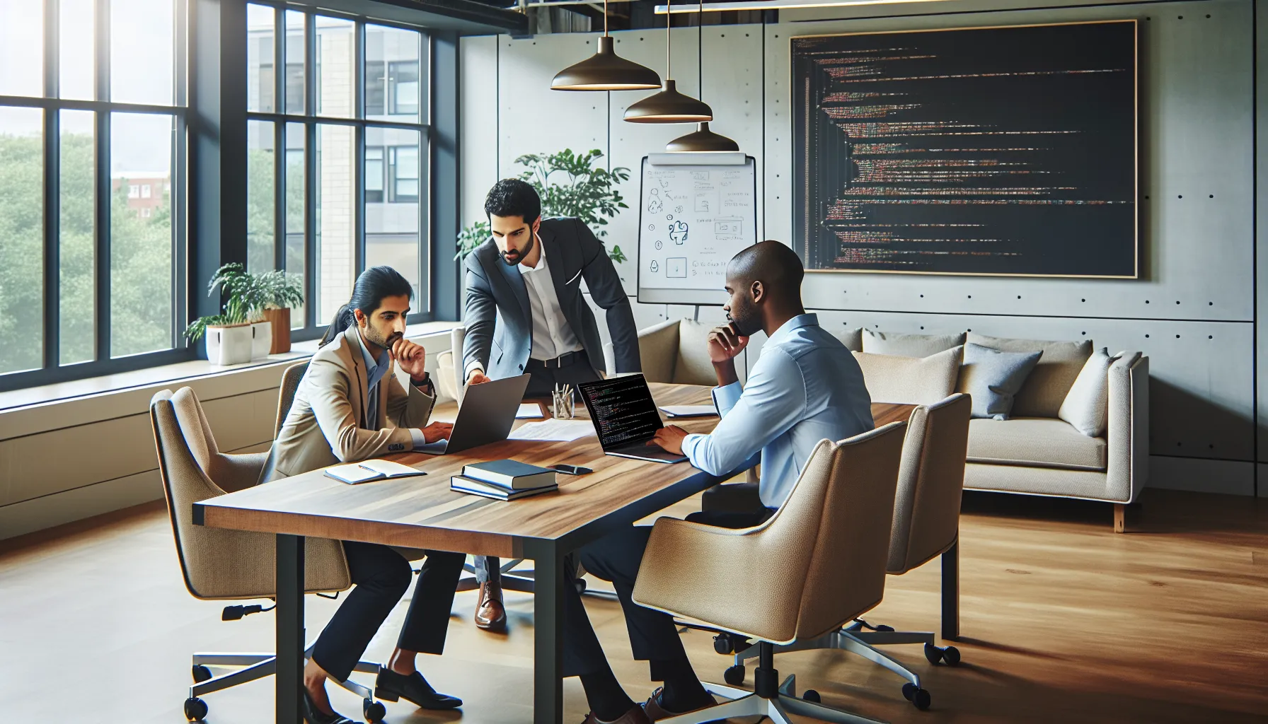diverse IT team collaborating on a Python software issue.