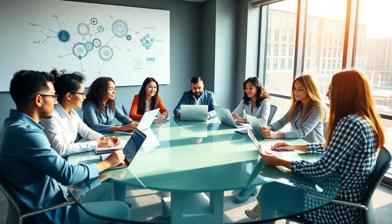diverse team discussing innovative concepts in a modern workspace.