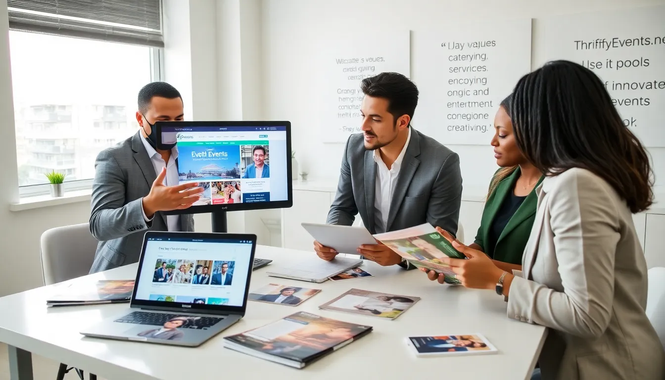 diverse team collaborating on event planning in a modern office.