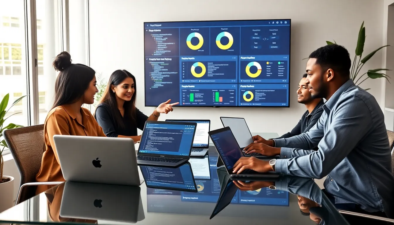 team discussing Python version upgrades in a modern office.