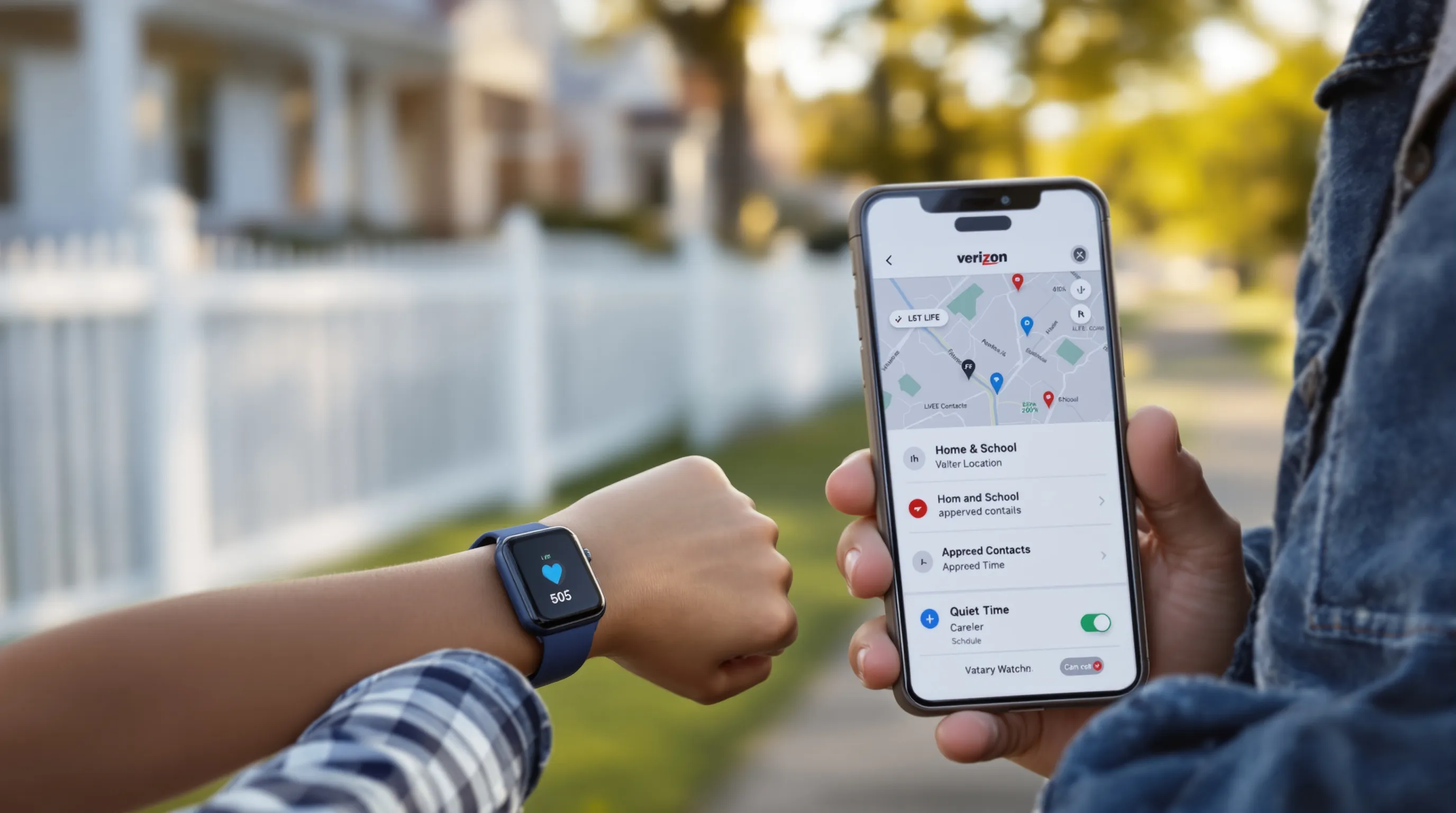 Child wears Gizmo Watch 3 while parent tracks location on smartphone.