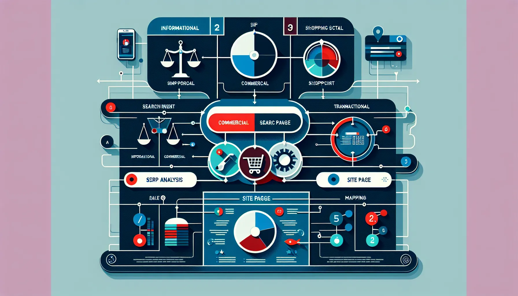 Vertical infographic showing UK search intent, SERP analysis, and keyword mapping.