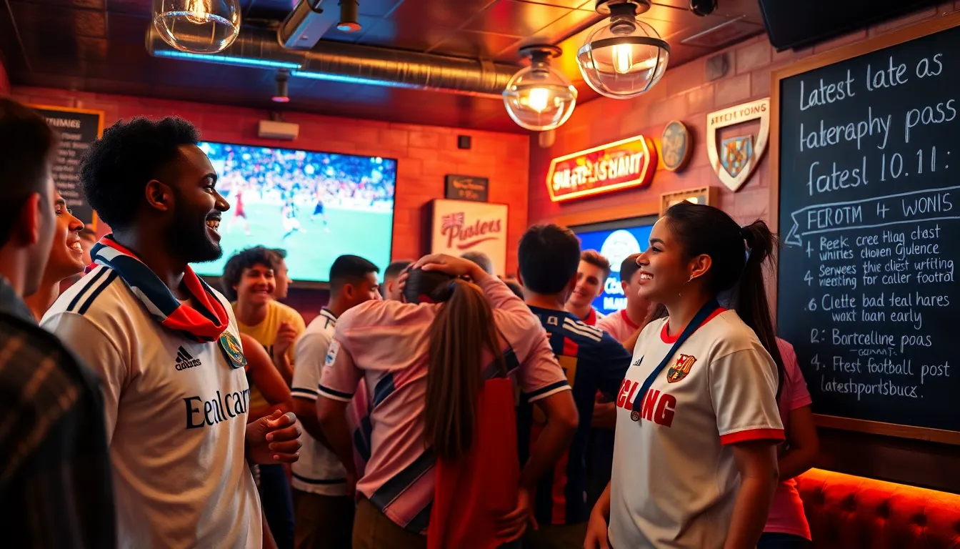fans enjoying a UEFA Champions League match in a lively sports bar.