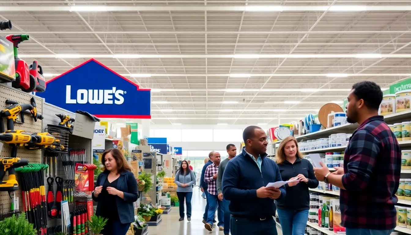 customers exploring products in a Lowe's Home Improvement store.