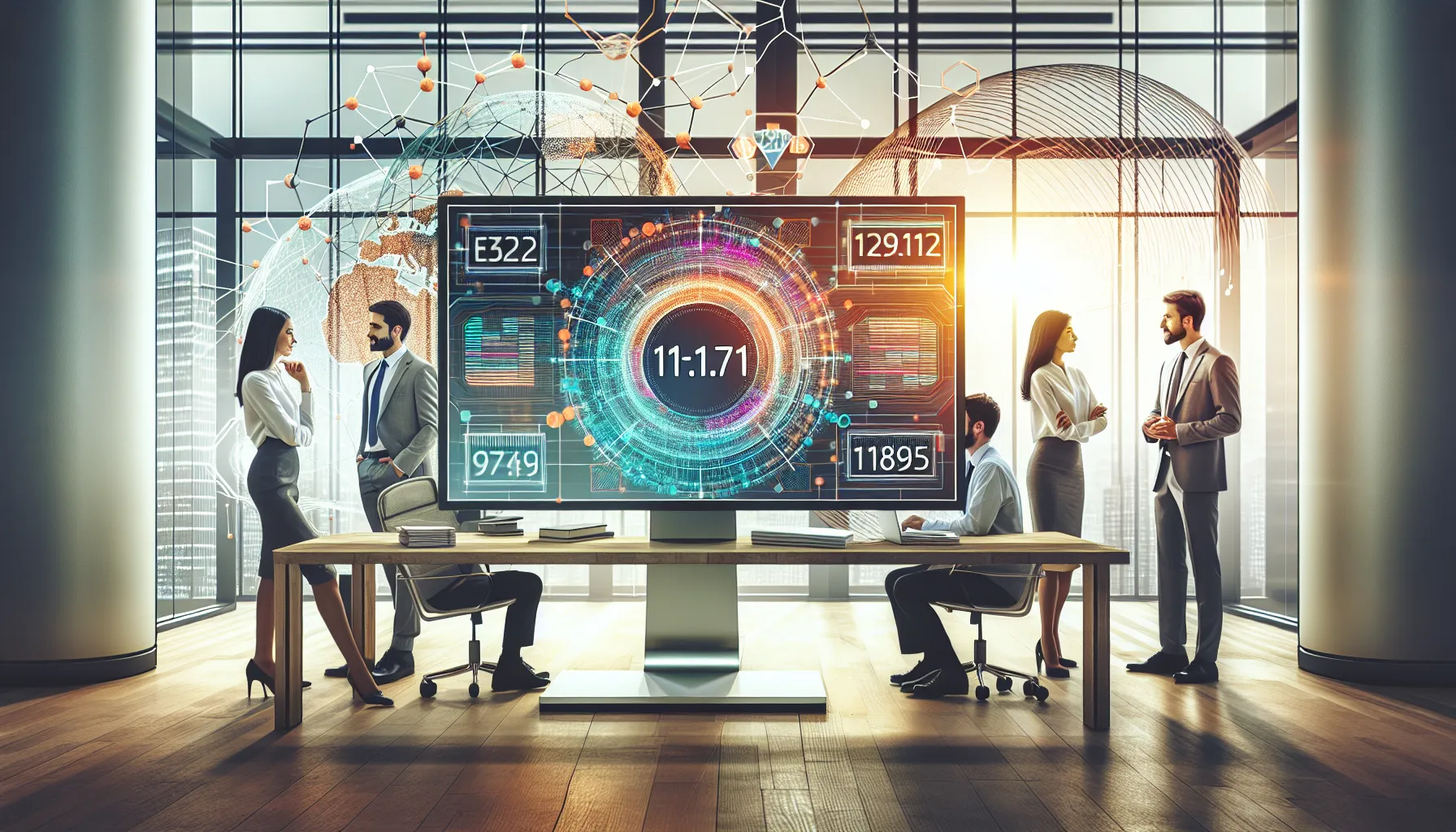digital display of an IPv4 address in a modern office setting.