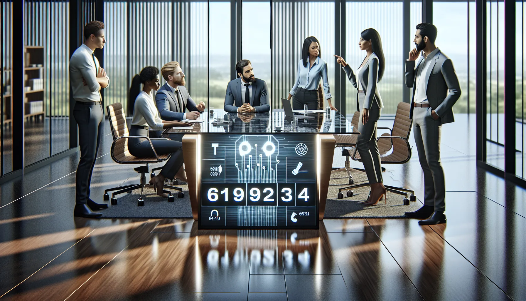 team discussing the significance of a phone number in a modern office.