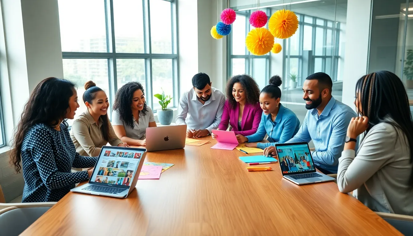 diverse team brainstorming budget-friendly event ideas in a modern office.