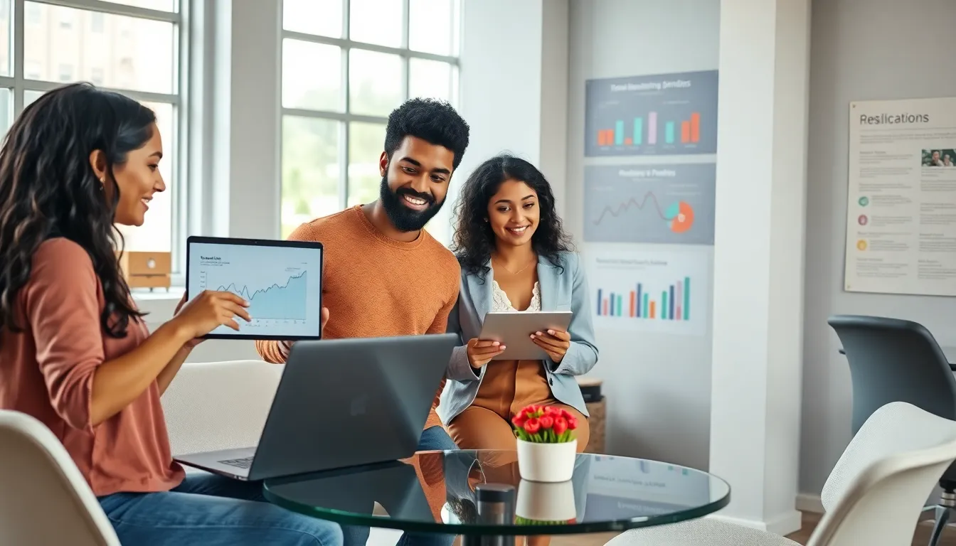 diverse millennials collaborating in a modern workspace on financial planning.