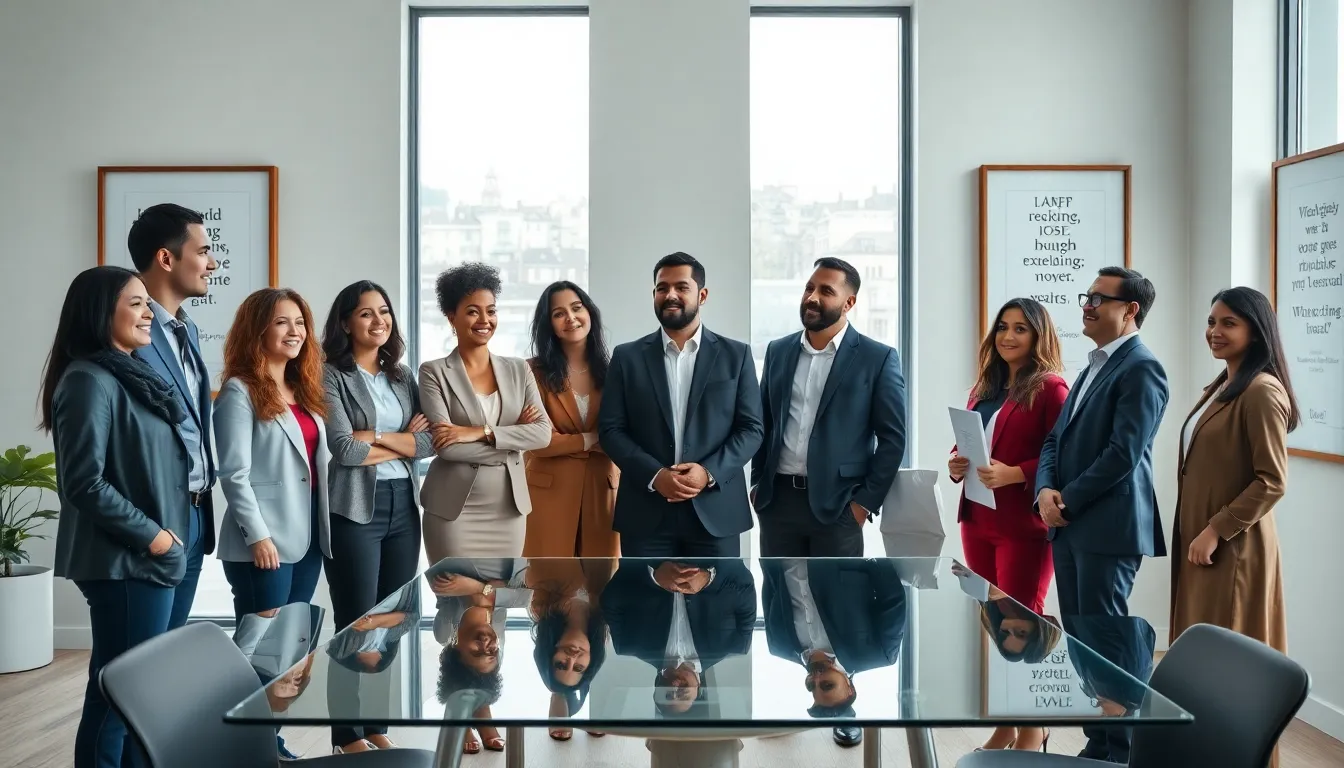 diverse professionals discussing inner strength in a modern office.