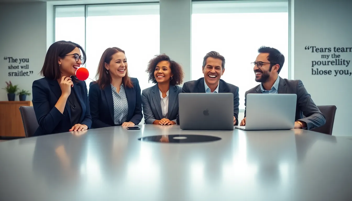 diverse team laughing in a modern office for Tuesday motivation.