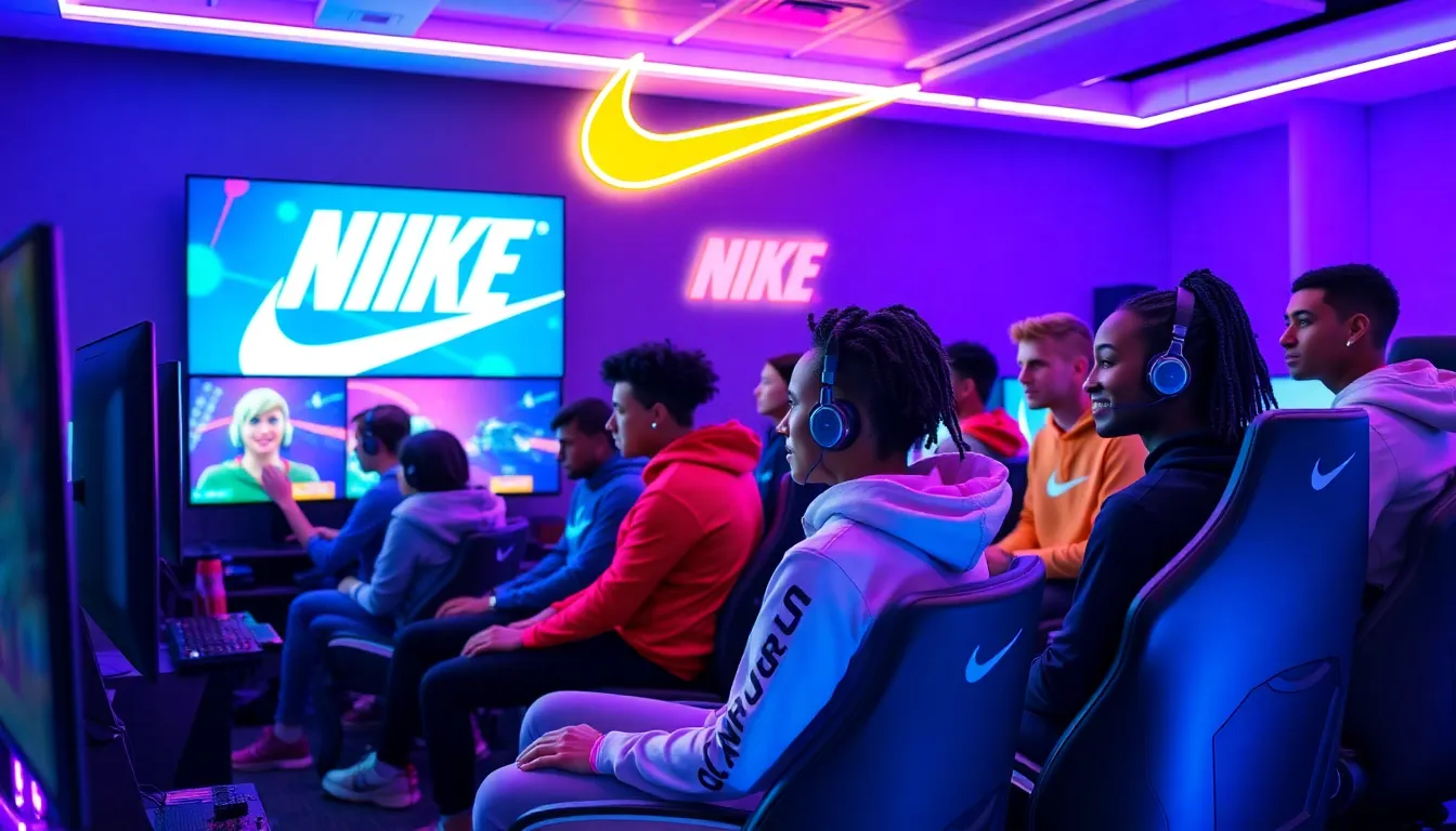 diverse group gaming in Nike activewear showcasing Fortnite.