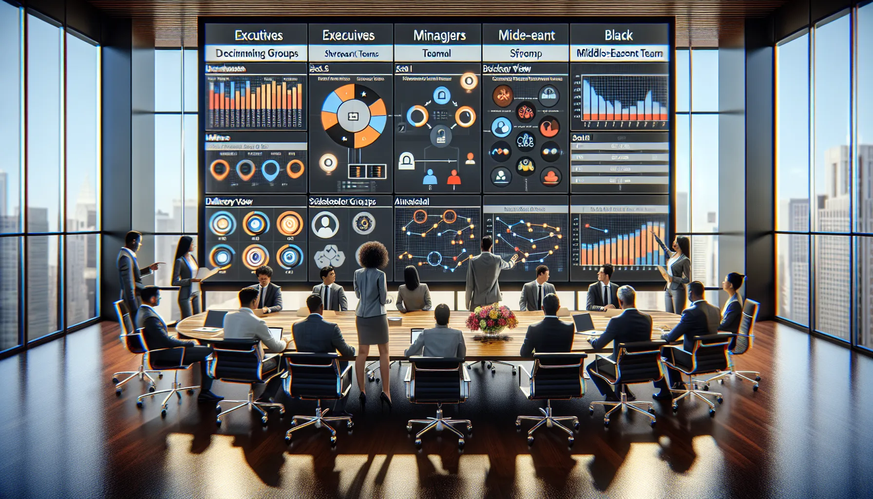 Analytics team planning Power BI report schedules with dashboards and calendar on screen.