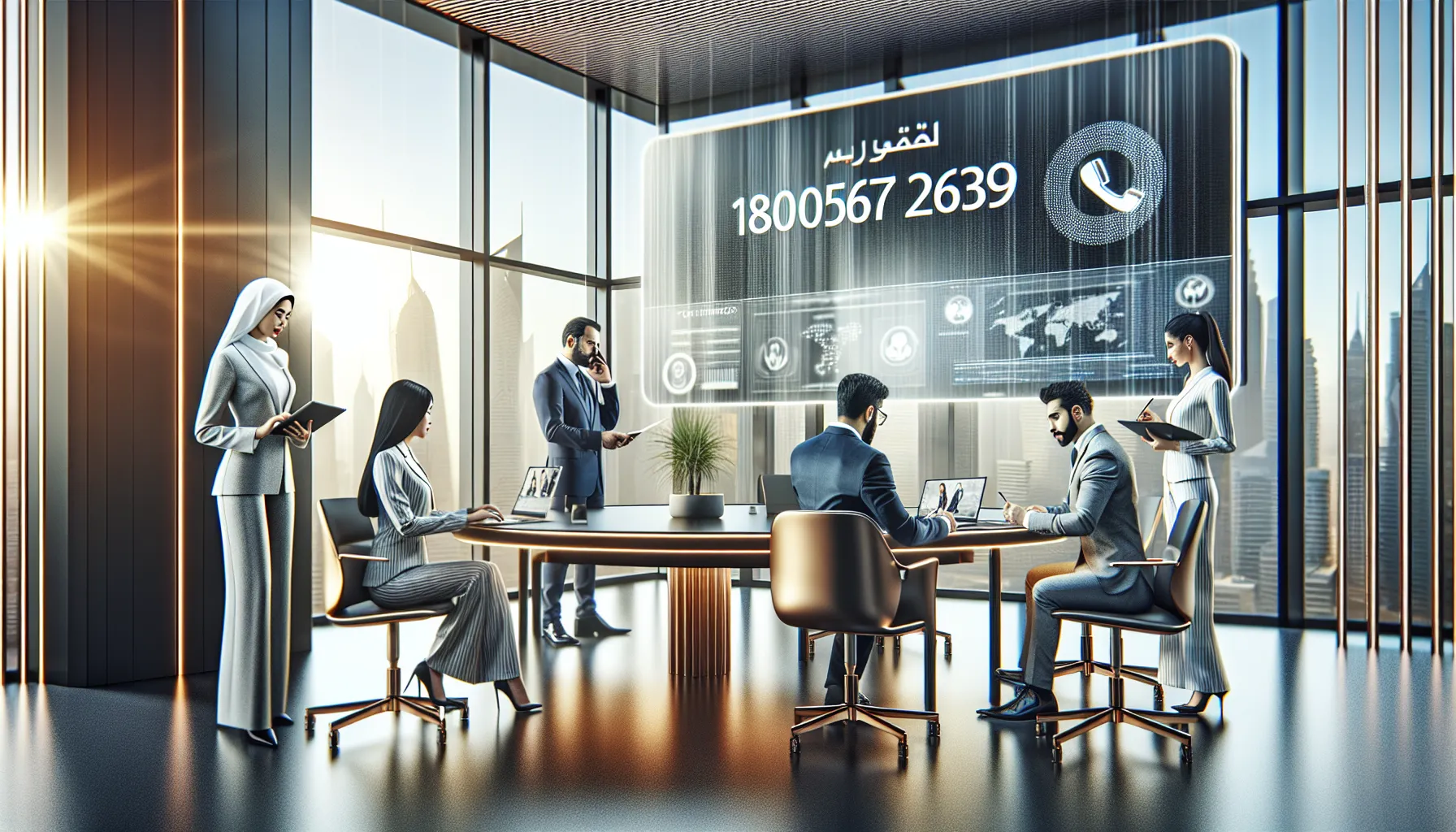 diverse team collaborating in a modern office setting with a focus on communication.