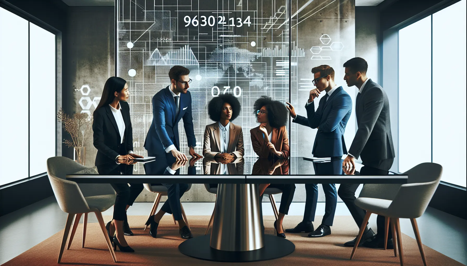 diverse team discussing the significance of the number 963021434.