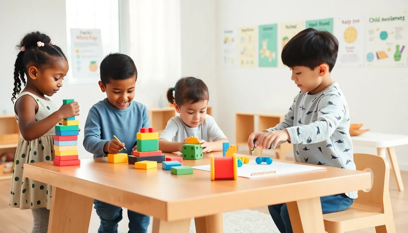 diverse children engaged in various activities in a modern classroom.