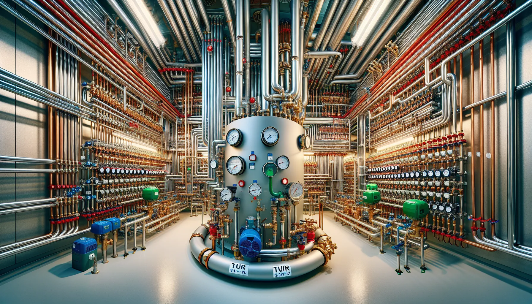 Engineer inspects color-coded central heating manifold and zone controls in norway.