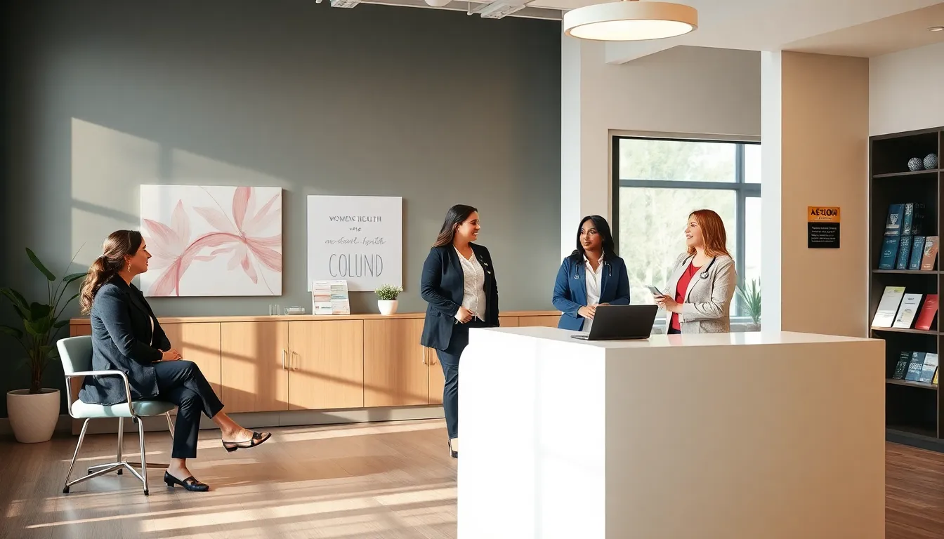 diverse healthcare professionals consulting with a patient in a modern clinic.