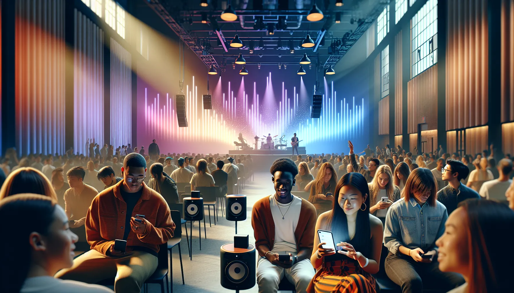 diverse audience enjoying an interactive music tour experience.