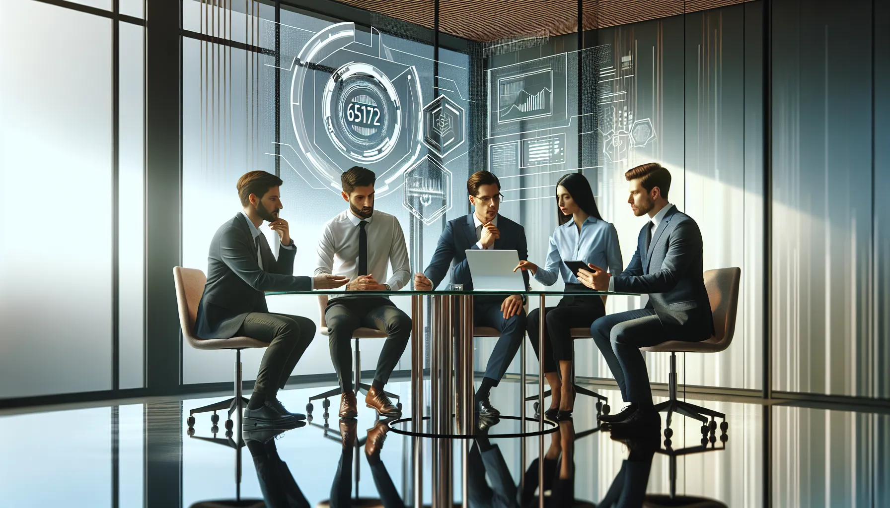 diverse team discussing technology in a modern office setting.