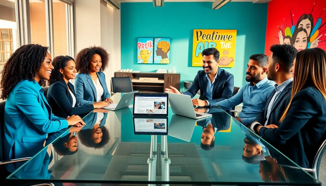 diverse team discussing the term 'headlikecarrine' in a modern office.