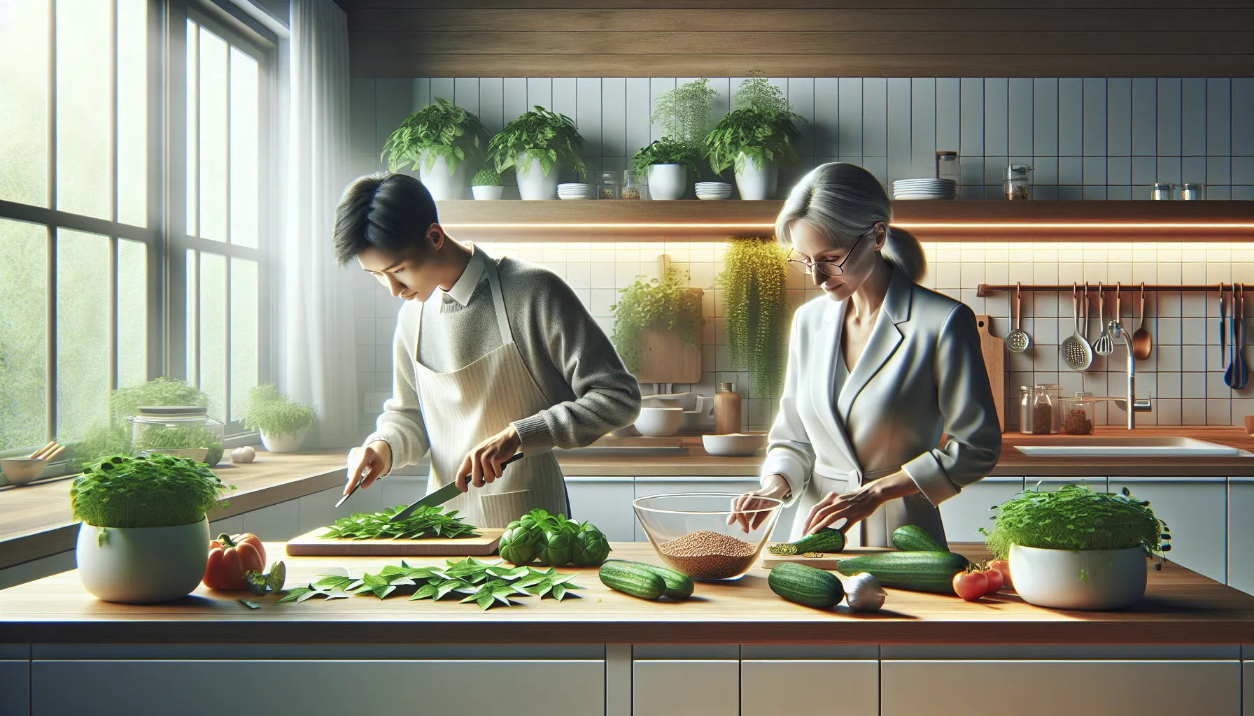 Culinary demonstration featuring Gail Green Cat Inchi in a modern kitchen.