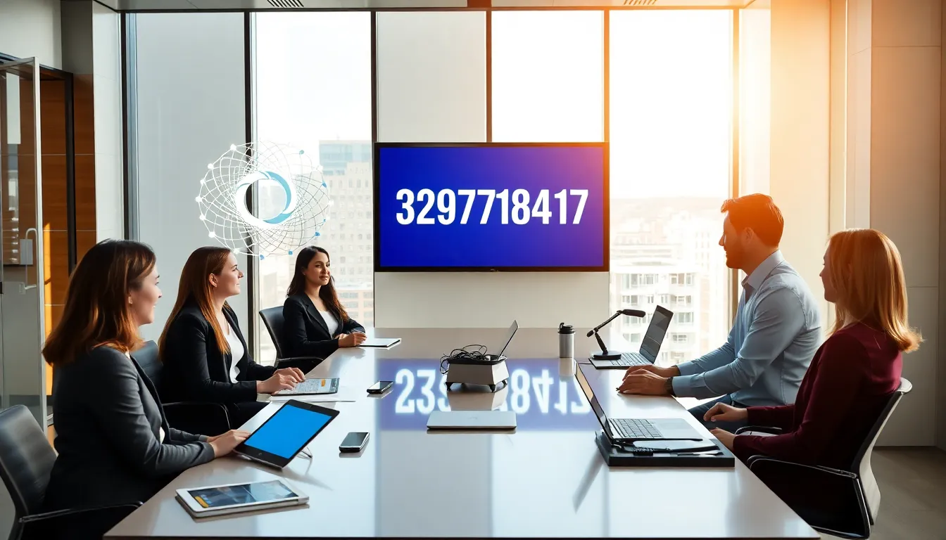 diverse team discussing the significance of the number 3292718417 in an office.