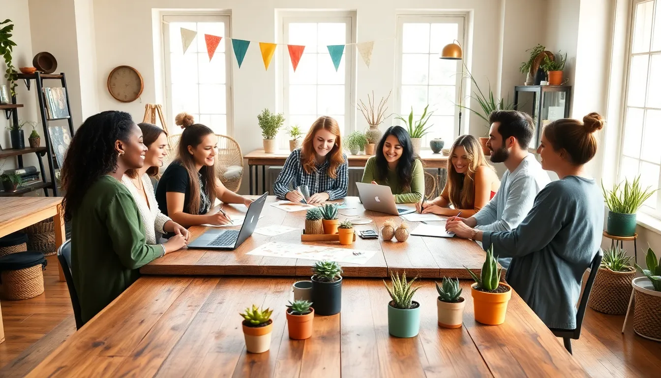 diverse group planning a budget-friendly event in a cozy workspace.
